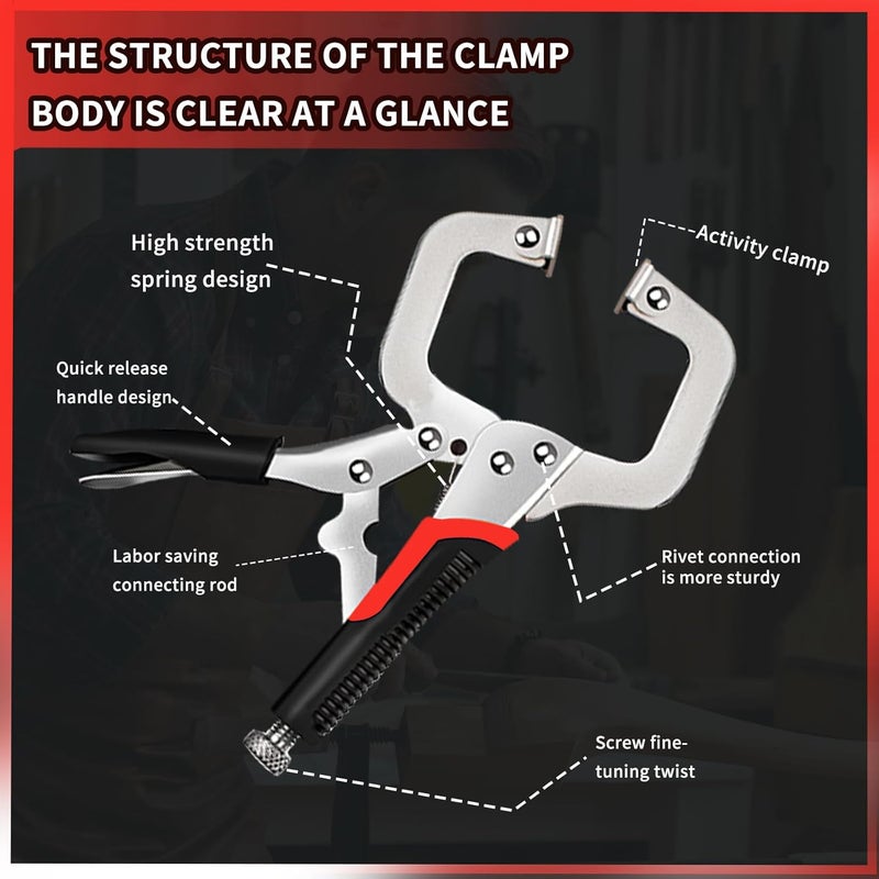 Sunbaba Locking Pliers Set, 6-Piece Vice Grips Pliers Set Long Nose 6-1/2”, 9-1/2” Curved Jaw 5” 7” 10” C-Clamp 6” Adjustable Screw - Image 4